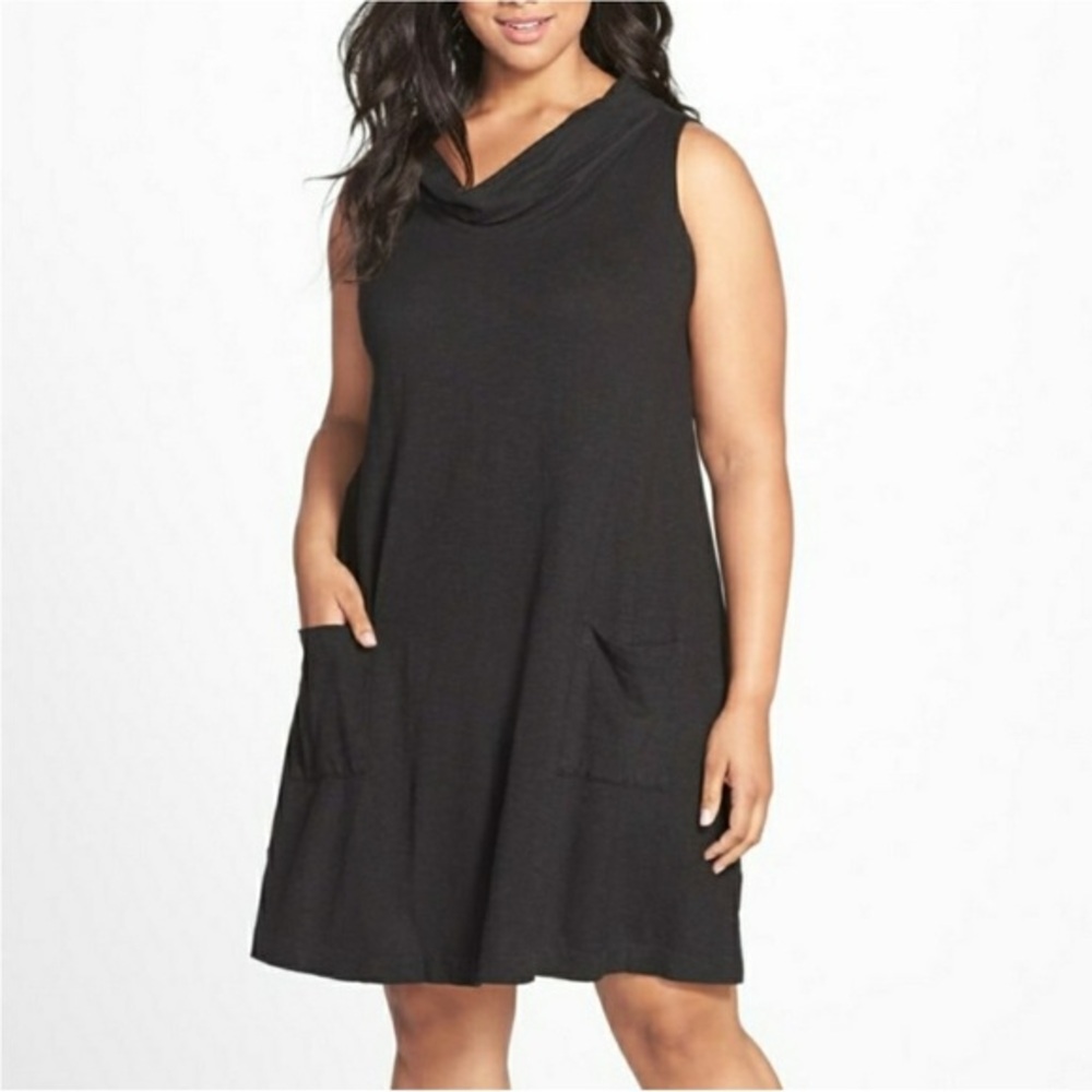 EILEEN FISHER black cowl neck a-line dress size medium